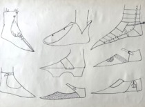 14th century footwear. Drawing by M. Matu&scaron;akaitė, 1981. (the original drawing is at KTU Museum)