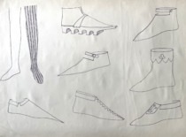 15th century footwear. Drawing by M. Matu&scaron;akaitė, 1981. (the original drawing is at KTU Museum)