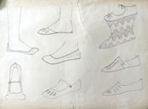 16th century footwear. Drawing by M. Matu&scaron;akaitė, 1981. (the original drawing is at KTU Museum)