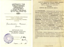 Doc. V. Jasiukevičius' Lithuanian SSR State Prize winner's diploma, 1985 (L. Kudarienė family archive)