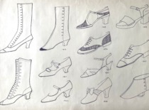 Beginning of the 20th century footwear. Drawing by M. Matu&scaron;akaitė, 1982. (the original drawing is at KTU Museum)