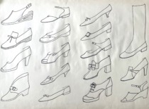 5-8 decades of the 20th century footwear. Drawing by M. Matu&scaron;akaitė, 1982. (the original drawing is at KTU Museum)