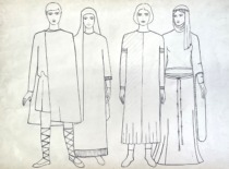 6th-12th century clothing. Drawing by M. Matu&scaron;akaitė, 1981. (the original drawing is at KTU Museum)