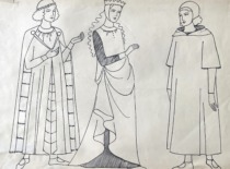 13th century clothing. Drawing by M. Matu&scaron;akaitė, 1981. (the original drawing is at KTU Museum)