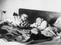 Game of chess with his son Petras in the morning, 1964. (the original photograph is at Prof. K. Bar&scaron;auskas family archive)