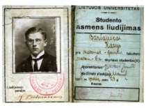 Certificate of Kazimieras Bar&scaron;auskas, a student at the University of Lithuania, 1926 (Original &ndash; KTU Museum)