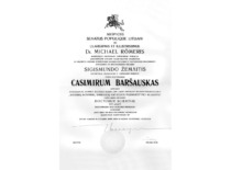 Doctoral diploma of K. Bar&scaron;auskas, 1938. (the original document is at Prof. K. Bar&scaron;auskas family archive)