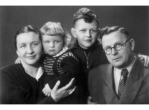 Prof. K. Bar&scaron;auskas with his family: wife Donata and sons Petras and Jonas, 1956. (the original photograph is at Prof. K. Bar&scaron;auskas family archive)