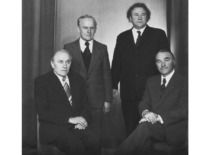 Winners of the Lithuanian SSR State Prize, staff of KPI Department of Organic Chemistry: Prof. J. Degutis, Assoc. Prof. J. Lak&scaron;tauskas, Prof. S. Kutkevičius, Prof. R. Baltru&scaron;is, 1988 (family archive of Prof. S. Kutkevičius)