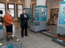 Opening of the KTU Museum exhibition "From Higher Education Courses to Kaunas University of Technology" on February 16, 2010. In the photo: KTU Rector Prof. Raimundas &Scaron;iaučiūnas speaking, next to him &ndash; the author of the exhibition, KTU Museum Director Dr. Audronė Veilentienė. (Photo by J. Klėmanas, KTU photo archive)