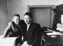 S. Kutkevičius with curator Vytautas &Scaron;ukys at the Faculty of Chemical Technology, circa 1948 (family archive of Prof. S. Kutkevičius)