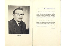 Invitation to Assoc. Prof. A. Tama&scaron;auskas to participate in the meeting of KPI Council dedicated to the 80th anniversary of Prof. K. Bar&scaron;auskas, 1984. (the original photograph is at KTU Museum)