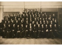 Research staff of the University of Lithuania celebrates the 1st anniversary of the university, 16 February 1923. (the original photograph is at KTU Museum)