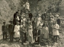 Students and teachers of the Faculty of Mathematics and Nature on the excursion, circa 1936. 1st row: 4th from the left is Prof. K. Sleževičius, higher, 3rd from the right is Prof. Z. Žemaitis. (the original photograph is at KTU Museum)