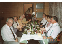 Meeting of the Dubysa hunting club, 1989. Prof. S. Kutkevičius is seated at the end of the table. (Prof. S. Kutkevičius family archive)