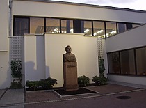 Bust of Prof. K. Bar&scaron;auskas at KPI Student Campus, 1965. Sculptor Vladas Ple&scaron;kūnas. (photograph by J. Klėmanas, the original photograph is at KTU Photo Archive)