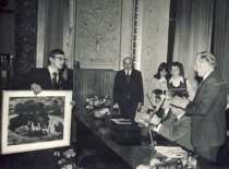 Prof. J. Slavėnas with KPI representatives at the Student Scientific Work Conference in Riga, 1976.