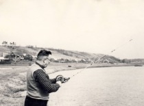 Prof. K. Bar&scaron;auskas is fishing at Kaunas Reservoir, 1962. (the original photograph is at Prof. K. Bar&scaron;auskas family archive)