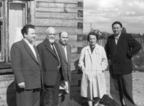 Assoc. Prof. S. Kutkevičius with academic N. Vorozhcov, Assoc. Prof. J. Zdanavičius, sister-in-law Marcelė and brother Antanas by his home on Saulės Street, 1960 (family archive of Prof. S. Kutkevičius)