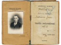 Certificate of studies of J. Indriūnas, free listener of the Higher Courses, Department of Technology, 1920&ndash;1921 (KTU Museum)