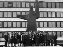 J. Matulionis celebrating his 80th anniversary with mathematicians who worked under his leadership, 1986 (Prof. J. Matulionis family archive)