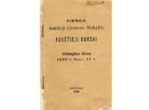 Brochure for the Establishment of Advanced Courses, belonging to J. Indriūnas, 1920 (KTU Museum)