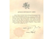 J. Matulionio universiteto baigimo diplomas, gautas apgynus diplominį darbą 1934 m. (Prof. J. Matulionio &scaron;eimos archyvas)