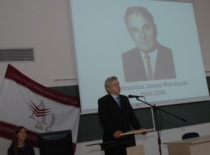 Dean of the Faculty of Fundamental Sciences at KTU, Prof. V. Janilionis, speaks at the celebration of Prof. J. Matulionis' 100th anniversary at the faculty, 2006 (photo by J. Klėmanas, KTU photo archive)