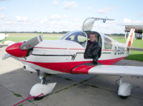 Prof. A. Fedaravičius on a plane at the S. Darius and S. Girėnas Aerodrome, 2006 (Prof. A. Fedaravičius Family Archive)