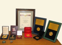 Equipment developed by the Institute of Defense Technologies was awarded gold medals in the &ldquo;Lithuanian Product of the Year&rdquo; competition in 2000, 2005, 2007, 2010, 2013, 2014, and 2016. In the photo: The Institute&rsquo;s awards from 2009 (Photo by J. Klėmanas, KTU photo archive)