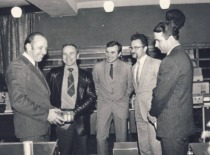 A. Fedaravičius with &ldquo;Vibrotechnika&rdquo; researchers J. Barei&scaron;is, A. Jurkauskas, J. Gasiūnas, and G. Bisigirskis, 1986 (Prof. A. Fedaravičius&rsquo;s family archive)