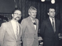 A. Fedaravičius with &ldquo;Vibrotechnika&rdquo; researchers G. Bisigirskis and E. &Scaron;liažas, 1986 (Prof. A. Fedaravičius&rsquo;s family archive)