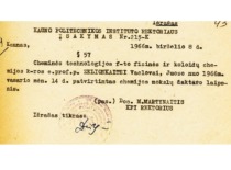 Order by M. Martynas, Rector of KPI, regarding the conferral of a Doctor of Science degree on Prof. V. Zelionkaitė, 1966 (KTU Archives)