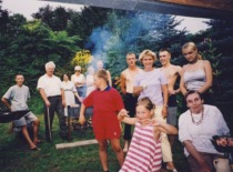 Prof. V. Zelionkaitė with her relatives in the garden on Midsummer&rsquo;s Day. 2005. (From the family archive of Prof. V. Zelionkaitė)